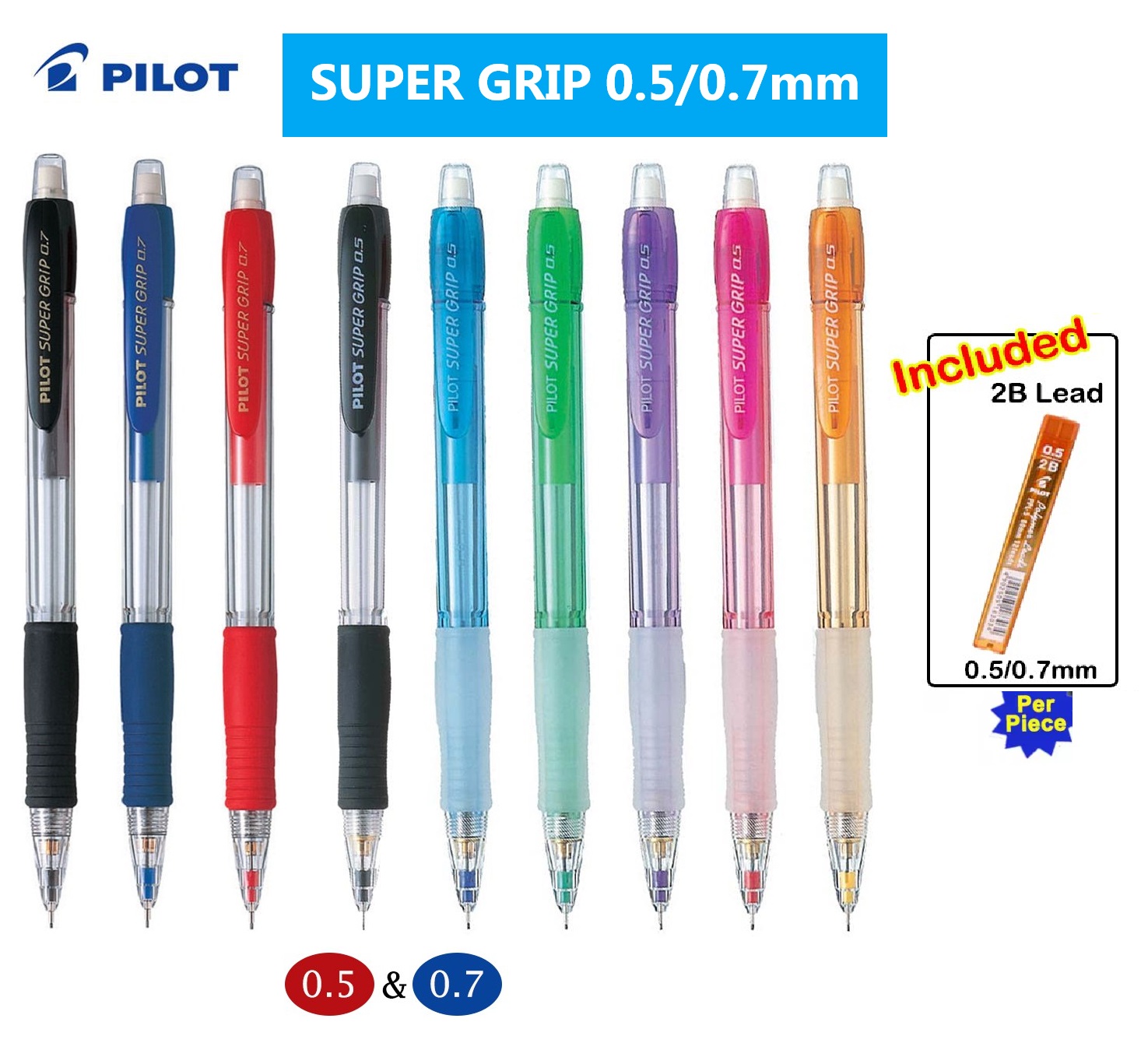 PILOT SUPER GRIP MECHANICAL PENCIL WITH 12 0.5/0.7mm (VALUE PACK) - No.1 Online Bookstore & Revision Book Supplier Malaysia